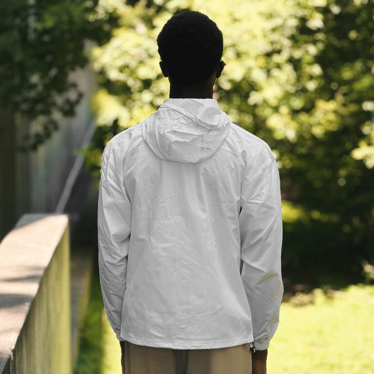 Back of Champion Patriotic I-State White Packable Jacket